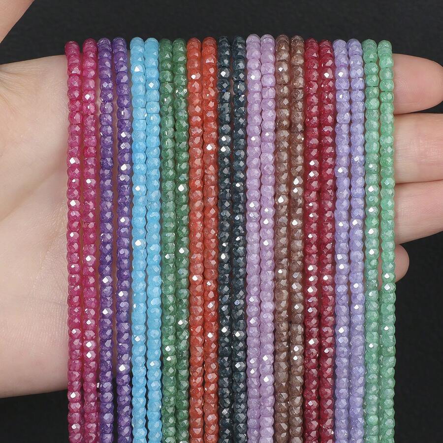 1strand 2x3mm Colorful Cubic Zirconia Stone Small Beads Faceted Shiny Loose Bead For Jewelry Making DIY Tiny Bracelet Necklace Handicrafts - Multicolor - View 1