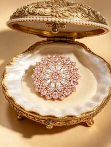 1pc Round Floral Brooch Lapel Pin, Elegant Fashion Collar Accessory, Unisex, Suitable For Wedding, Banquet, Formal Suit, Daily Office Decoration - Pink - View 2