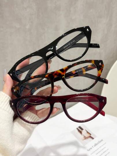 1 Pair Fashion Women's Decorative Glasses, Round Frame With Stud Decoration, Classic Minimalist Style, Suitable For Daily Life, Commuting, Photo Props, Outdoor Travel, Outfit Accessory