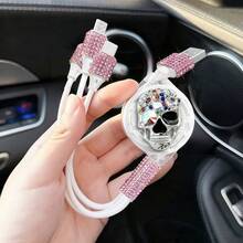 閃亮水鑽汽車充電器，鑽石 3 合 1 可伸縮充電線，USB 快充線，可愛女性風格，適用於 iPhone、行車記錄器、GPS，節日/生日禮物首選 - 優雅芭蕾數據線 - 查看 51