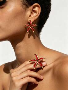 Ins Fresh Beach Multi-Motif Earrings, Dual Lined Starfish & Gradient Fan Shell Shape, Skin- 304 Steel, Summer Vacation Accessory - Multicolor - View 7