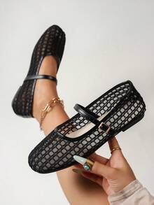 Summer New Ballet Style Flat Shoes For Women, Mesh Strap Design, Suitable For Daily Wear And Commuting - Graphite Black - View 2