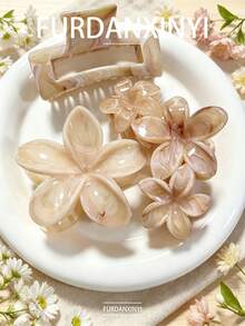 FURDANXINYI 3pcs Marble Flower Hair Clip Set, Asymmetrical Random Texture Flower And Rectangular Hair Clips, Non-Slip Large Size Women Hair Accessories, Essential For Summer Daily Styling - Multicolor - View 12