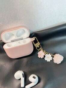 Solid Color Earphone Case + Flower Pendant Compatible With Apple Pro/Pro2/3rd Gen/1st Gen/2nd Gen/4th Gen/Pro3 Bluetooth Earphone Charging Case Protective Shell - Pink - View 2