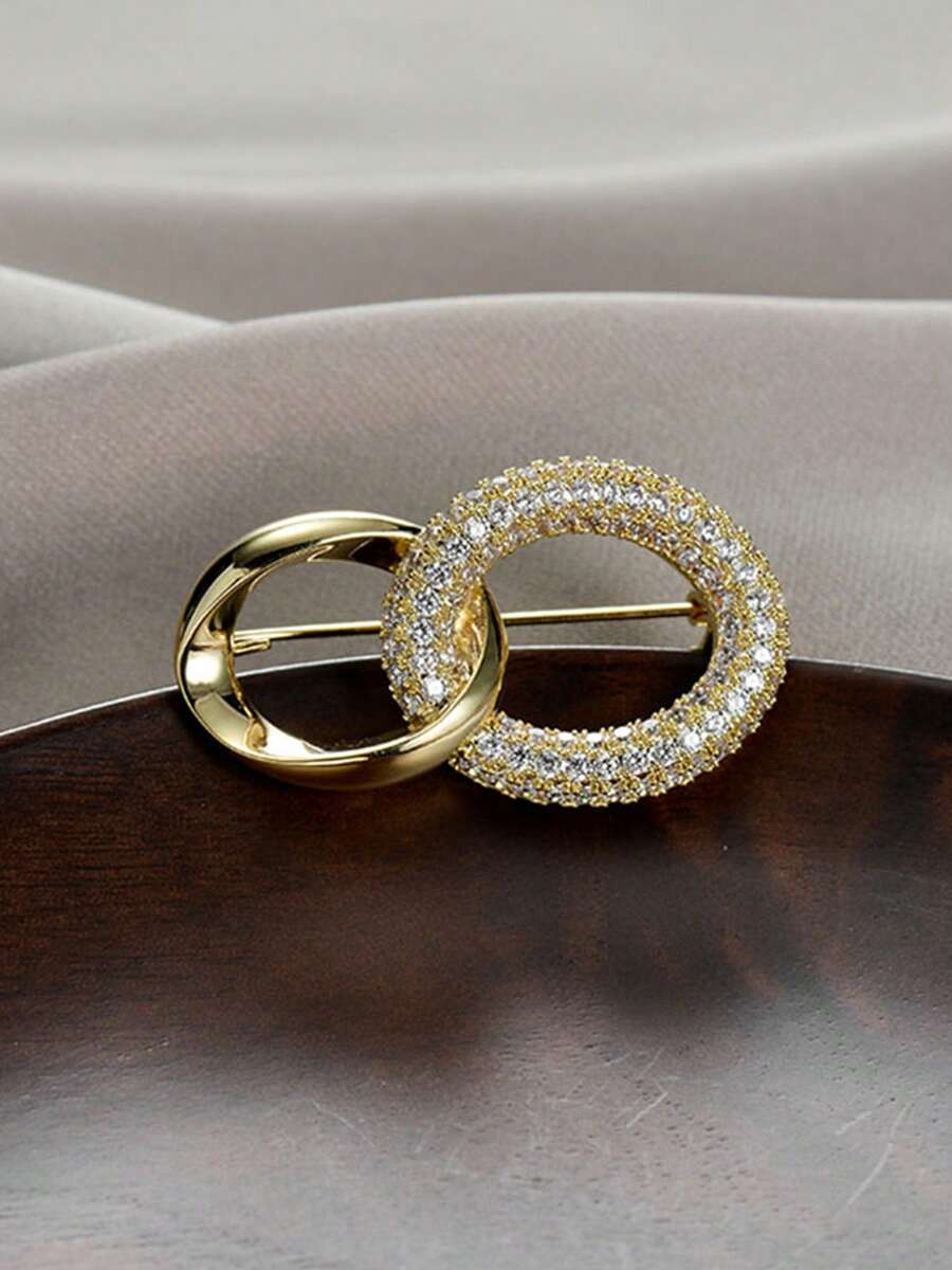 1pc Premium Minimalist Round Brooch, Fashion Creative Luxury Pin, Anti-Exposure Clothing Accessory Brooch - Gold - View 1