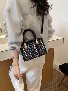 Fashionable Vacation Style Colorful Striped Handbag Women's New Woven Handle Niche Shoulder Crossbody Bag Mini Square Bag - A - View 6