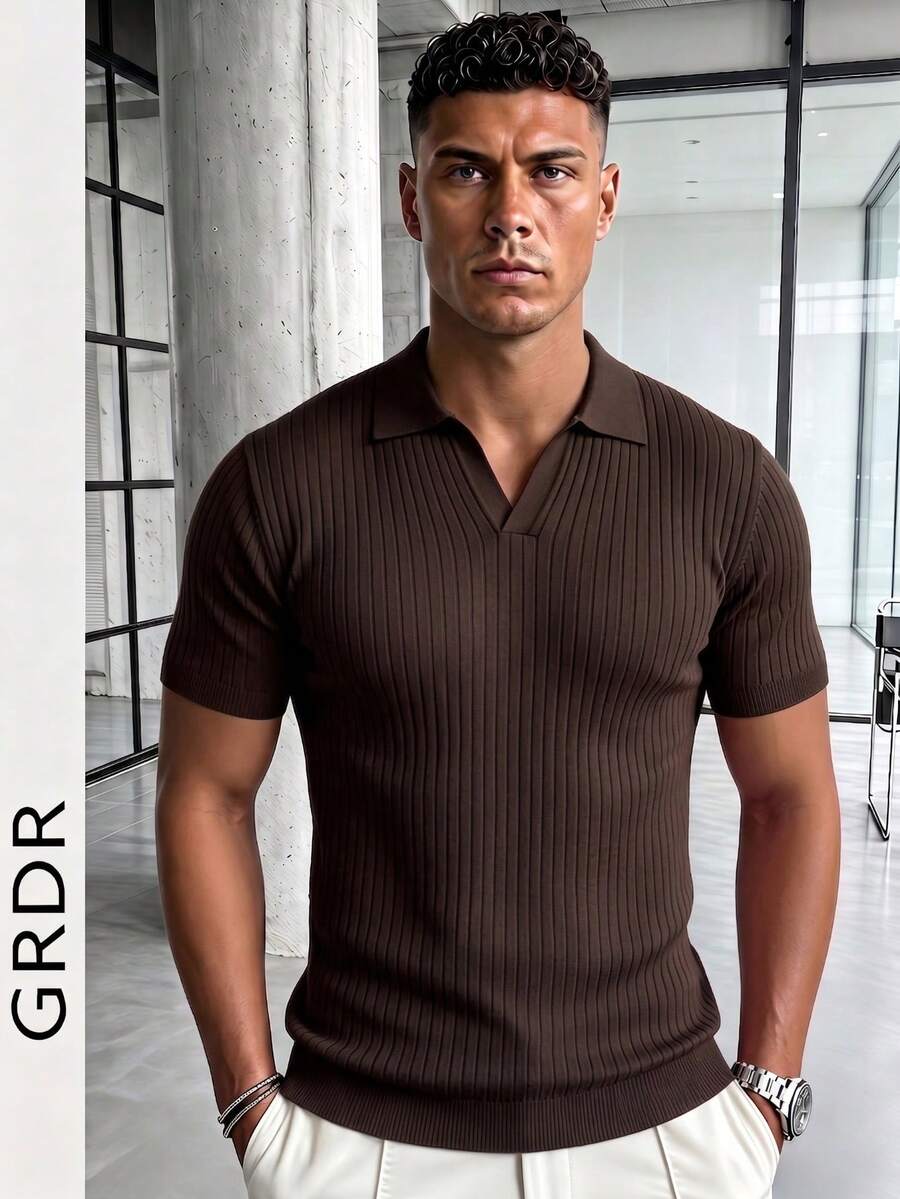 GRDR Men's Solid Color Short Sleeve Knit Sweater, Fashionable For Summer