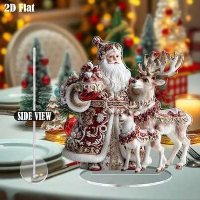 2D Flat Acrylic Santa Claus Christmas Gift Housewarming Desktop Office Desk Wine Cabinet Decor, Autumn Decoration, Autumn Home Decor, Cute Room Decor, Living Room, Back To School Season, Back To Campus