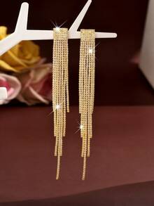 Luxury Sparkling Long Tassel Earrings, Suitable For Weddings, Bridesmaids, Wedding Guests, Parties, Banquets, Graduation Proms - 1935 Gold Earrings-hB - View 4