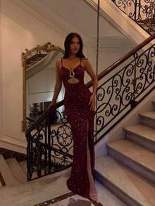Burgunderrote elegante Abschlussball Ballkleider, romantische Festliche Abendkleider, luxuriöse verzierte Damenkleider für Abend, Hochzeit, Abschlussball, Cocktail, Musikfestival, Herbst - Bordeaux - Übersicht 3