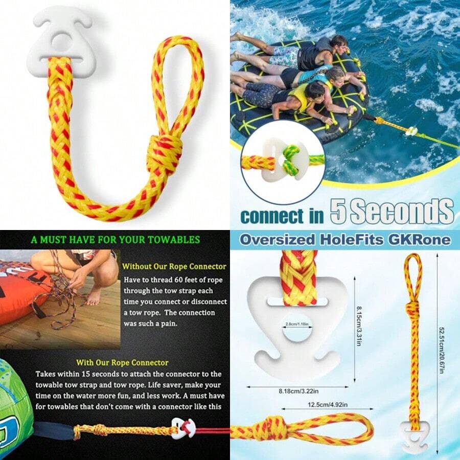 Boat Tube Towable Rope Quick Connector, Water Towable Tubes Rope Connector For Tubing, Skiing, Wake Boarding With Seadoo, Jet Ski, Waverunner - Yellow - View 1