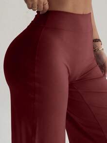 女款寬腿瑜伽褲 高腰喇叭褲 收腹提臀 奶油色 柔軟彈性 健身運動休閒褲 紅色秋季 - 紅色 - 查看 10
