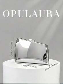 OpulAura 1件裝金色歐美風女款壓克力晚宴手拿包，不對稱方盒設計搭配撞色扣環，適合派對、宴會/婚禮、情人節場合 - 銀色 - 查看 6