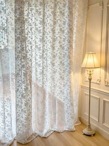 1pc Embroidered White Floral Fresh Fashion Gauze Curtain, Floral Pattern, Rod Pocket Design, Suitable For Living Room And Bedroom - Transparent And Filtering Curtains, Living Room Curtains, Bedroom Curtains - Multicolor - View 7