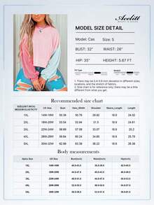 Acelitt Camiseta casual holgada de cuello redondo con textura y contraste de colores para mujer talla grande, adecuada para primavera y otoño - Multicolor - Ver 4