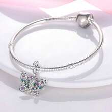 1pc S925 Sterling Silver Butterfly Pendant Bead, Multiple Gradient Colorful Enamel & Cubic Zirconia Butterfly Designs, Transparent Wings With Exquisite Rhinestone Inlay, Comes With Gift Box, Suitable For Bracelets & Necklaces, Romantic Girly Style, For Handmade DIY Jewelry Making & Daily Wear Gift - Multicolor - View 2