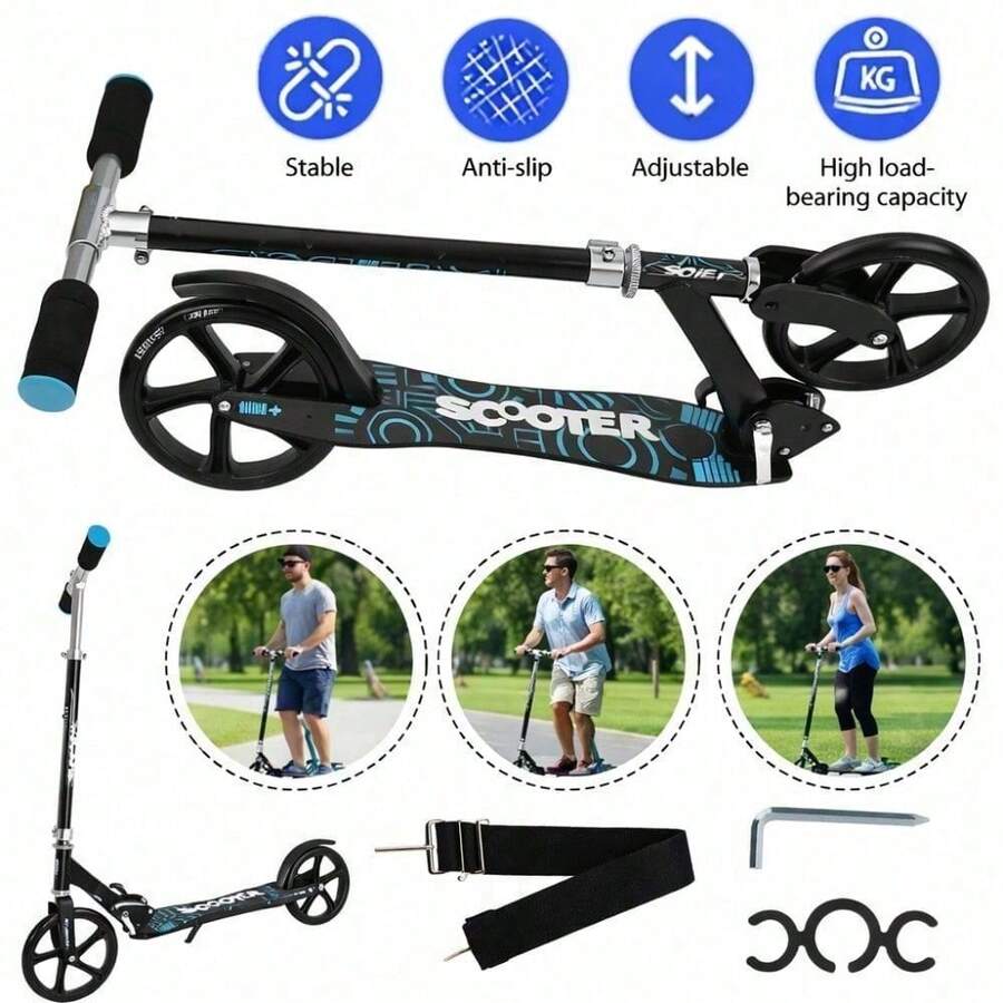 Foldable Outdoor Scooter, 80kg Max Load, Compact Portable Smooth Ride, Ideal For Outdoor Activities, Practical Gift For Family, Friends & Daily Outdoor Leisure Use - Black - View 1