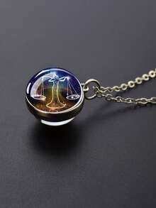 1pc 12 Zodiac Constellation Necklace, Starry Night Glow Glass Ball Pendant Necklace, Suitable For Men And Women, Birthday Gift - Silver - View 17