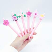 5/10pcs/20pcs Cherry Blossom Shaped Sakura Pink Series Patch Pen, PVC Soft Rubber Material Gift Pen, Student Writing Ballpoint Pen, Smooth Fast-Drying Non-Stop Ink, Random Style - Sets - View 7