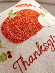 1 Stück Thanksgiving Ahornblatt Kürbis Weizen 3D bestickter Kissenbezug, 100% Polyester Kunstleinen, universeller Innen-/Außenbereich Dekokissenbezug, geeignet für Zuhause Sofa Dekokissenbezug, ideal für Schlafzimmer Bett, Stuhl, Auto passend, ohne Füllung - Khaki - Übersicht 4