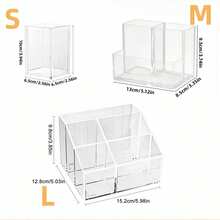 1-Compartment/3-Compartment/5-Compartment Transparent Pen Holder, Office Desk Organizer, Student Storage Box, Makeup Brush Holder, Cosmetic Accessories, Home Office Desk Storage Essential - Multicolor - View 6