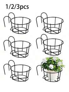1/2/3pcs Fashionable Round Metal Hanging Planters, Suitable For Balcony, Garden And Indoor Decoration, Can Be Used For Hanging Racks To Plant Succulents And Green Plants, 6.2 Inches - Multicolor - View 3