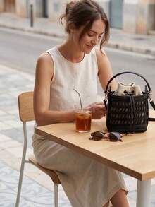 Women's Straw Bucket Bag Small Handbag, Straw Bucket Bag Summer Small Woven Crossbody Bag, Women's Hobo Bucket Bag, Vacation Handbag, Straw Beach Bag, Fashionable, Durable And Many Other Advantages, Perfect For Vacation, Dating, Work, Party, Shopping, Evening Party, Travel, Beach And Daily Use. - Black - View 6