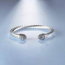 UNY JEWEL Make A Statement With Our Two Tone Twisted Cable Wire Ball Weave Cuff Bangle Makes A Thoughtful And Stylish Gift - Silver Caviar - View 2