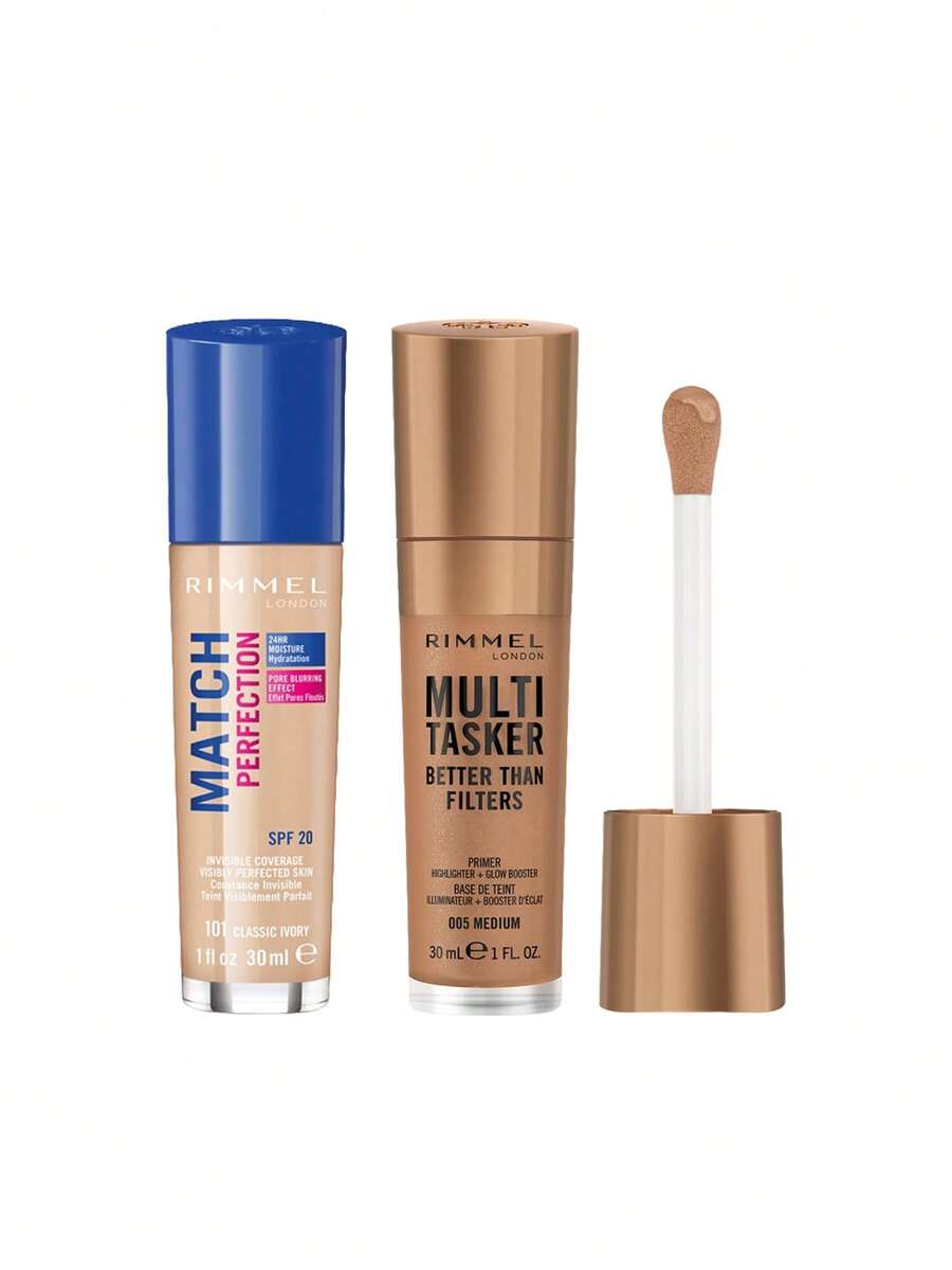 Rimmel [Bundle] Match Perfection Foundation Soft Classic Ivory 101 Cool 30 Ml + Multi-Tasker Better Than Filters Highlighter & Anti-Aging Primer 005 Medium 30 Ml - 101 Soft Classic Ivory Cool+005 Medium - View 1
