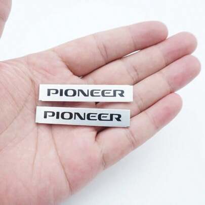 Pair Set Aluminum Pioneer Speaker Badge Logo Emblem Nameplate Decal Sticker Silver Black