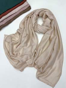 1 pieza Pañuelo musulmán de borde ancho de doble cara, casual, cómodo, versátil, de unicolor, delgado, transpirable, suave, para uso diario, vacaciones y viajes, envoltura para la cabeza, primavera y verano, nuevo pañuelo para mujer - Multicolor - Ver 17