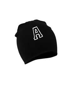 1pc Cute Alphabet Baby Beanie Hat, Soft Stretchy Infant Skull Cap With Chenille Letter Patch, Personalized Newborn Hat, Baby Girls Boys Daily Wear - Black - View 6