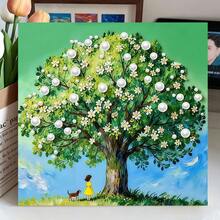 1pc 3D Pearl Diamond Painting Kit, DIY Embossed Rhinestone Mosaic Art Set With Full Accessories, Whale/Castle/Rabbit Tree Pattern Handmade Wall Decor Gift For Girls Home Bedroom Ornament - Multicolor - View 13