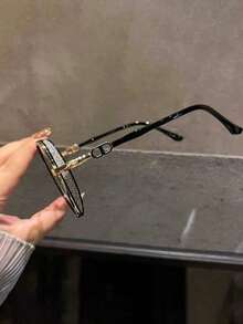 1pc Square Large Frame Flat Lens Glasses Metal Legs - Platinum - View 3