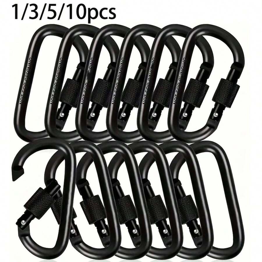 1/3/5/10pcs Black D-Ring Tactical Lanyard With Threaded Lock Design, Equipped With Quick Release Aluminum Hook, Suitable For Camping, Hiking, Fishing And Other Outdoor Activities, Also Can Be Used As Backpack Clip Or Keychain - Black - View 1
