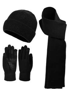 Set da 3 pezzi di cappello/berretto, guanti e sciarpa in maglia, accessori invernali caldi per uomo, adatti per attività all'aperto e per tenere le orecchie al caldo - Multicolore - Visualizzare 6