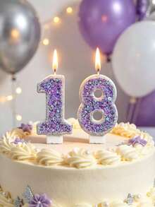 1 pezzo Candela numero 0-9 con pentagramma glitterato viola, stile principessa, stile girly, fatta a mano fai-da-te, decorazione per torta di compleanno per bambini - Lilla Viola - Visualizzare 2