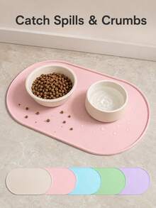 1pc Cat Feeding Mat, Non-Slip Waterproof Anti-Spill Design, Oval Pet Food Mat With Raised Edge And Feeding Port - Easy To Clean Durable Surface, Suitable For Dry And Wet Food, Scratch-Resistant Protective Mat, Also Suitable For Dog Bowls (Compatible With Cat/Dog Bowls), Multi-Pet Households, Dog Owners - Multicolor - View 1