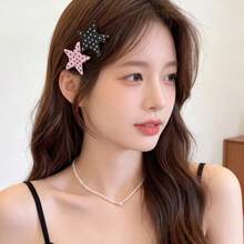 2pcs New Fashion Star & Polka Dot Hair Clips For Women, Personalized Seamless Bangs Clips, Simple Side Hair Clips, Sweet Hair Accessories For Ladies And Girls - Multicolor - View 2
