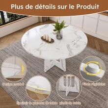 طاولة طعام دائرية بقطر 120 سم / طاولة طعام من خشب MDF بطراز عتيق / تتسع ل- 4-6 أشخاص / أرجل طاولة قابلة لتعديل الارتفاع / سعة التحميل: 136 كجم / غرفة الطعام والمطبخ وغرفة المعيشة - أبيض - مشاهدة 7
