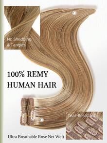DNE HAIR 7件組夾式真人髮片 120G P4/27 中棕色與金髮雙層隱形夾式Remy髮片 無縫柔軟髮尾 防掉髮 可重複使用 適合細髮 沙龍日常婚禮派對造型 女士與女孩適用 - S4/27 - 查看 3