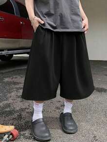 1pc Boys' Teen Summer Fashion Versatile Casual Commute Comfortable Loose 7/10 Pants - Black - View 5
