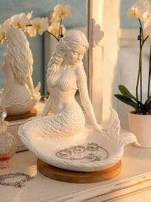 1pc Mermaid Jewelry Tray, Decorative Storage, Desktop Organizer, Mermaid Sculpture, Shell-Shaped Dish, Suitable For Rings, Necklaces, Jewelry Storage, Holiday Decoration, Decorative Ornament, Home Decor, Dorm Storage, Back To School, Halloween, Christmas - Multicolor - View 2