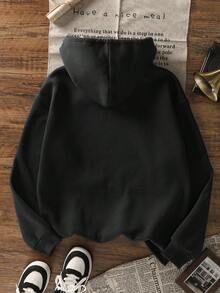 1-Piece Women's Hoodie: Cotton-Polyester Blend, Exquisite Print, Suitable For Outdoor Use In Autumn & Winter Commuting - 黑色 - 查看 3