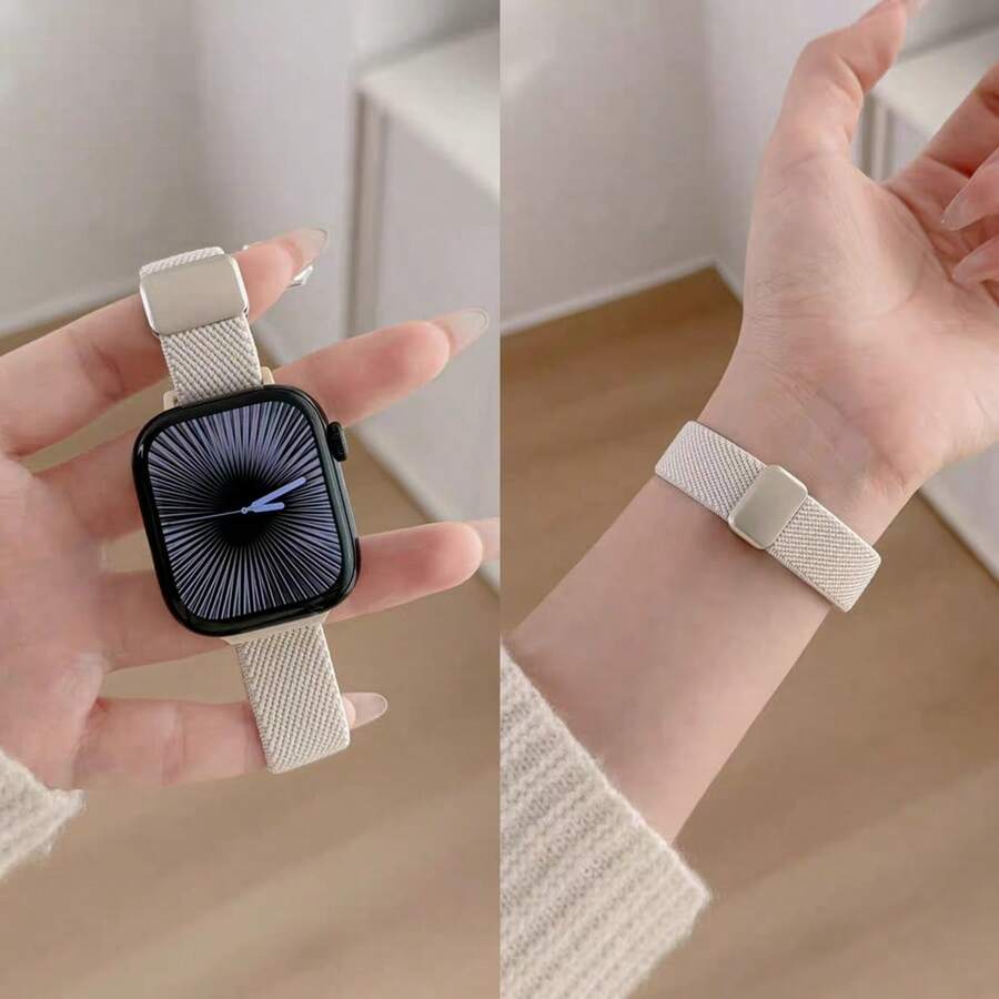 1pc Magnetic Elastic Nylon Ring Band, Compatible With Apple Watch, Women's Sports Style, 38mm 40mm 41mm 42mm 44mm 45mm 46mm 49mm - Starlight - View 1