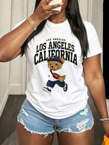 Women'S California Bear Graphic T-Shirt - Los Angeles Sports Design, Short Sleeve Crew Neck,  Spring/Summer Casual Wear, Sporty Top - Style1 - View 1