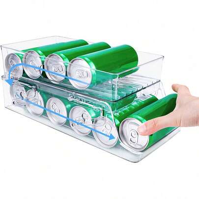 Transparenter, faltbarer 2-stöckiger Getränkedosen-Spender für den Kühlschrank mit automatischem Auszug, platzsparender Dosenhalter für Bier und Softdrinks für Küchenschränke
