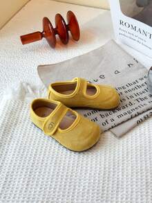 Children's Solid Color Mary Jane Shoes, Vintage Casual Flat Slip-On, Cute Princess Style, Suitable For Daily Wear - Yellow - View 5