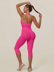TimeOff Women's 1pc Solid Color Tummy Control Butt Lifting Slim Fit Sports Mid-Length Shorts - Hot Pink - View 10