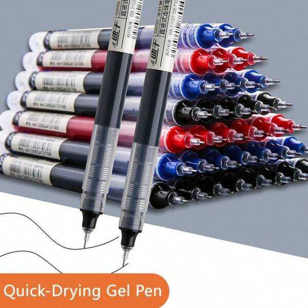 10 Pcs/Set 0.5mm Straight Liquid Quick-Drying Gel Pens, Black/Red/Blue Smooth Writing Signature Pens For Student School Office Exam Stationery Supplies